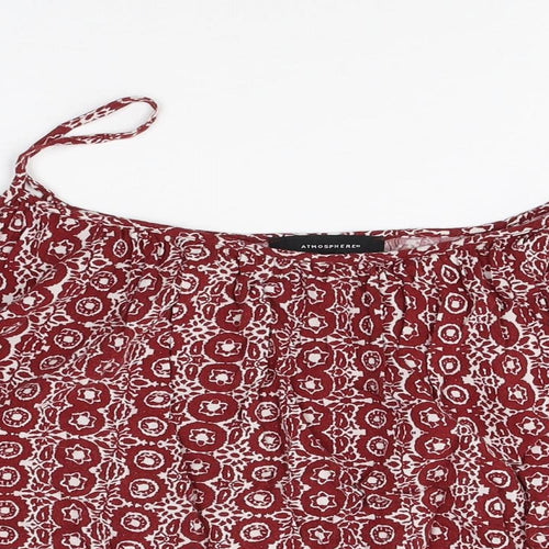 Atmosphere Womens Red Geometric Viscose Basic Blouse Size 10 Square Neck