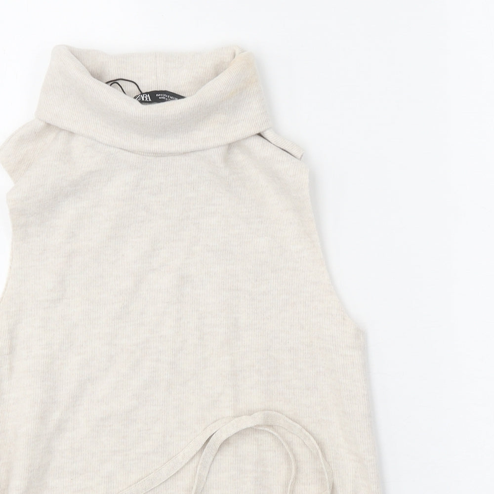 Zara Womens White Roll Neck Polyester Vest Jumper Size S