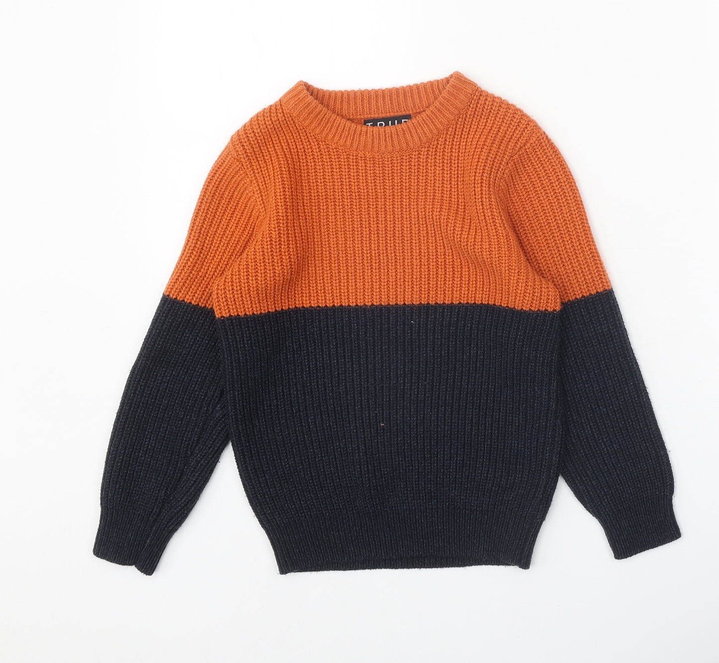 F&F Boys Orange Boat Neck Colourblock Acrylic Pullover Jumper Size 5-6 Years Pullover