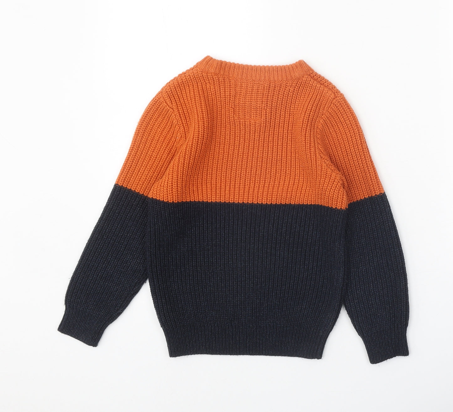 F&F Boys Orange Boat Neck Colourblock Acrylic Pullover Jumper Size 5-6 Years Pullover