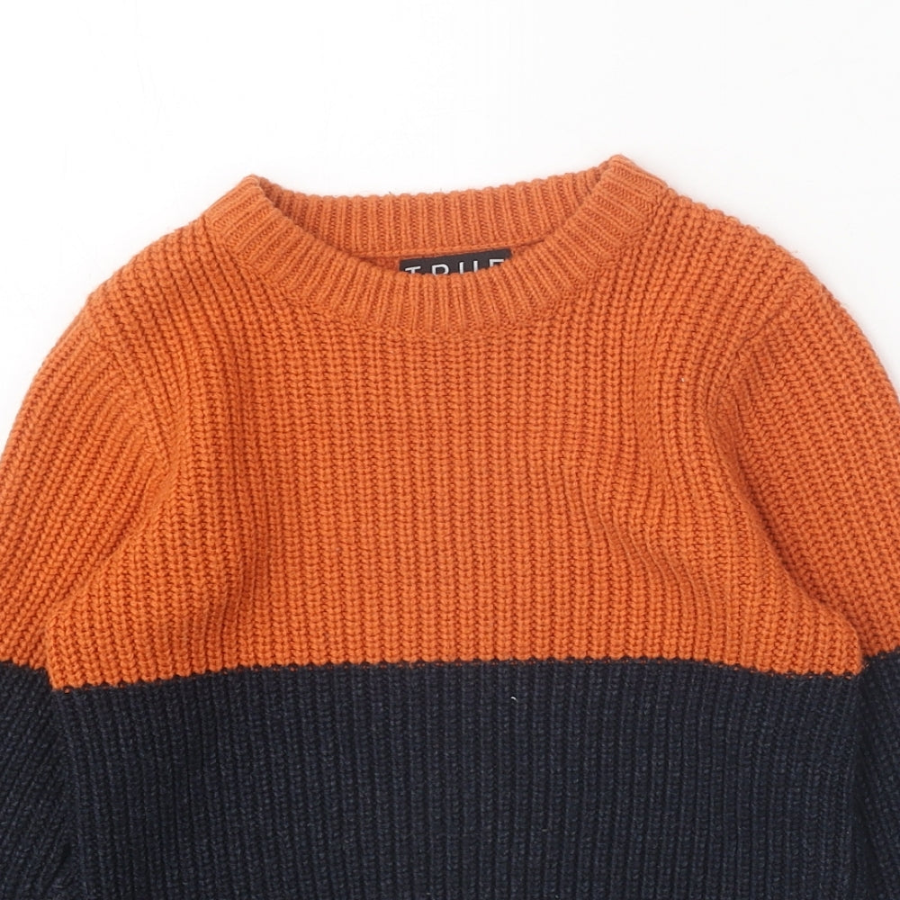 F&F Boys Orange Boat Neck Colourblock Acrylic Pullover Jumper Size 5-6 Years Pullover
