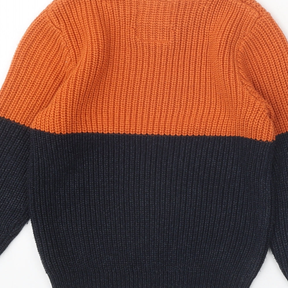 F&F Boys Orange Boat Neck Colourblock Acrylic Pullover Jumper Size 5-6 Years Pullover