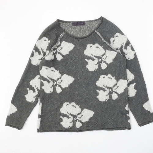 Marks and Spencer Womens Grey Scoop Neck Geometric Acrylic Pullover Jumper Size 10