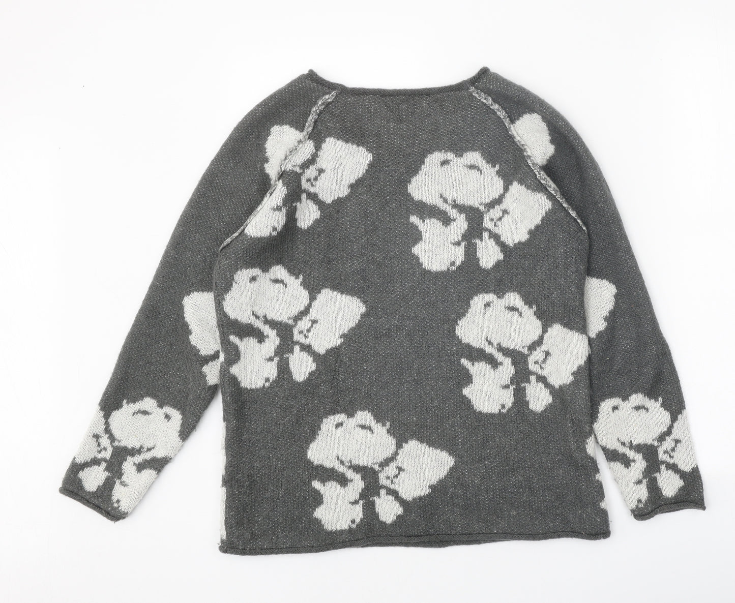 Marks and Spencer Womens Grey Scoop Neck Geometric Acrylic Pullover Jumper Size 10