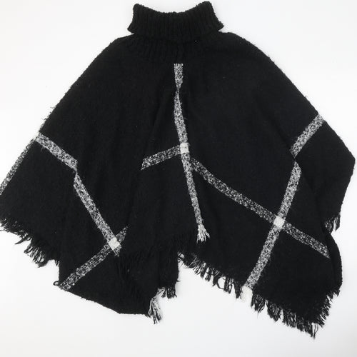 Lauren Taylor Womens Black Roll Neck Polyester Pullover Jumper One Size - Poncho