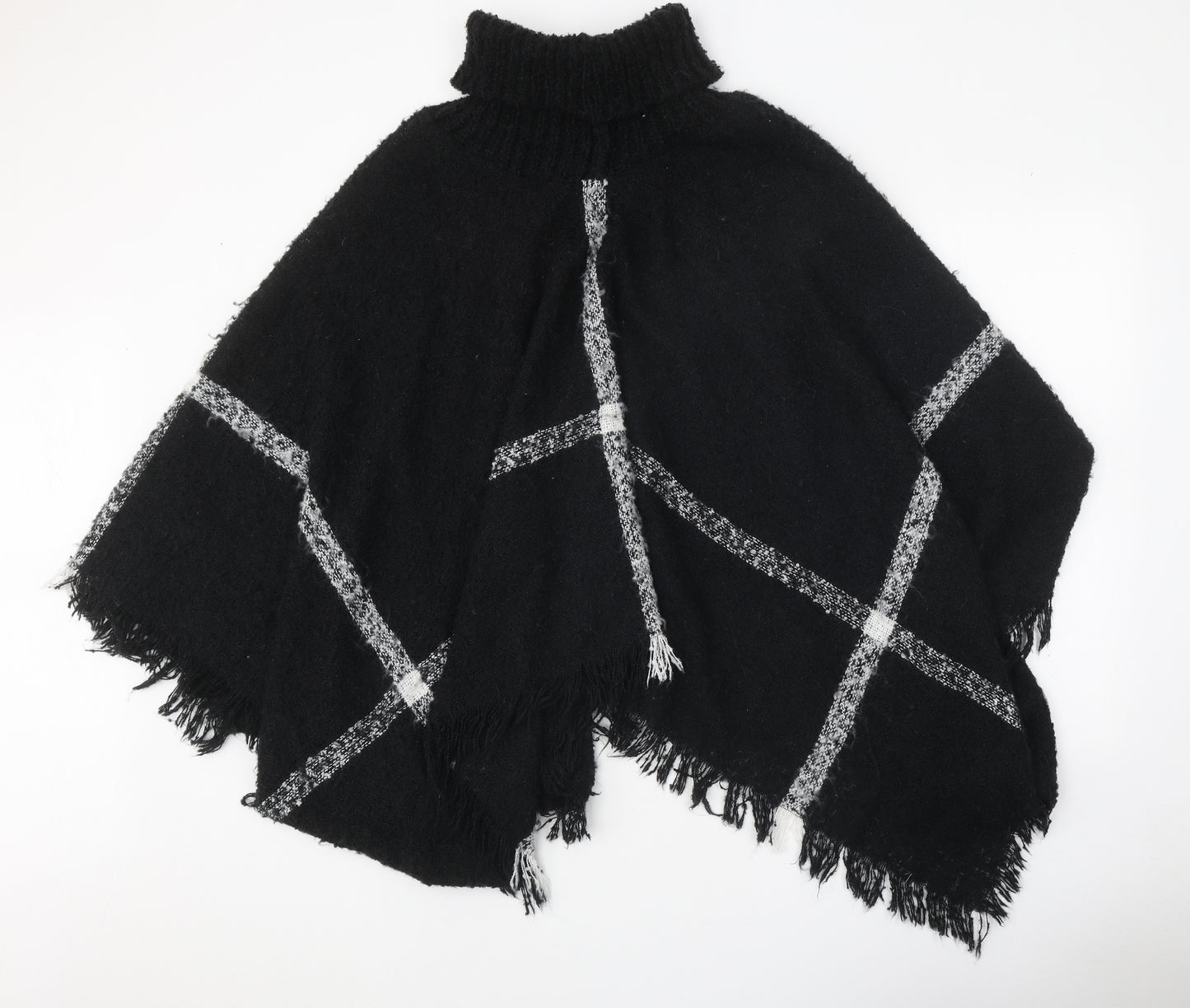 Lauren Taylor Womens Black Roll Neck Polyester Pullover Jumper One Size - Poncho