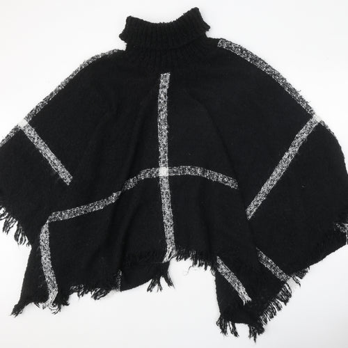 Lauren Taylor Womens Black Roll Neck Polyester Pullover Jumper One Size - Poncho