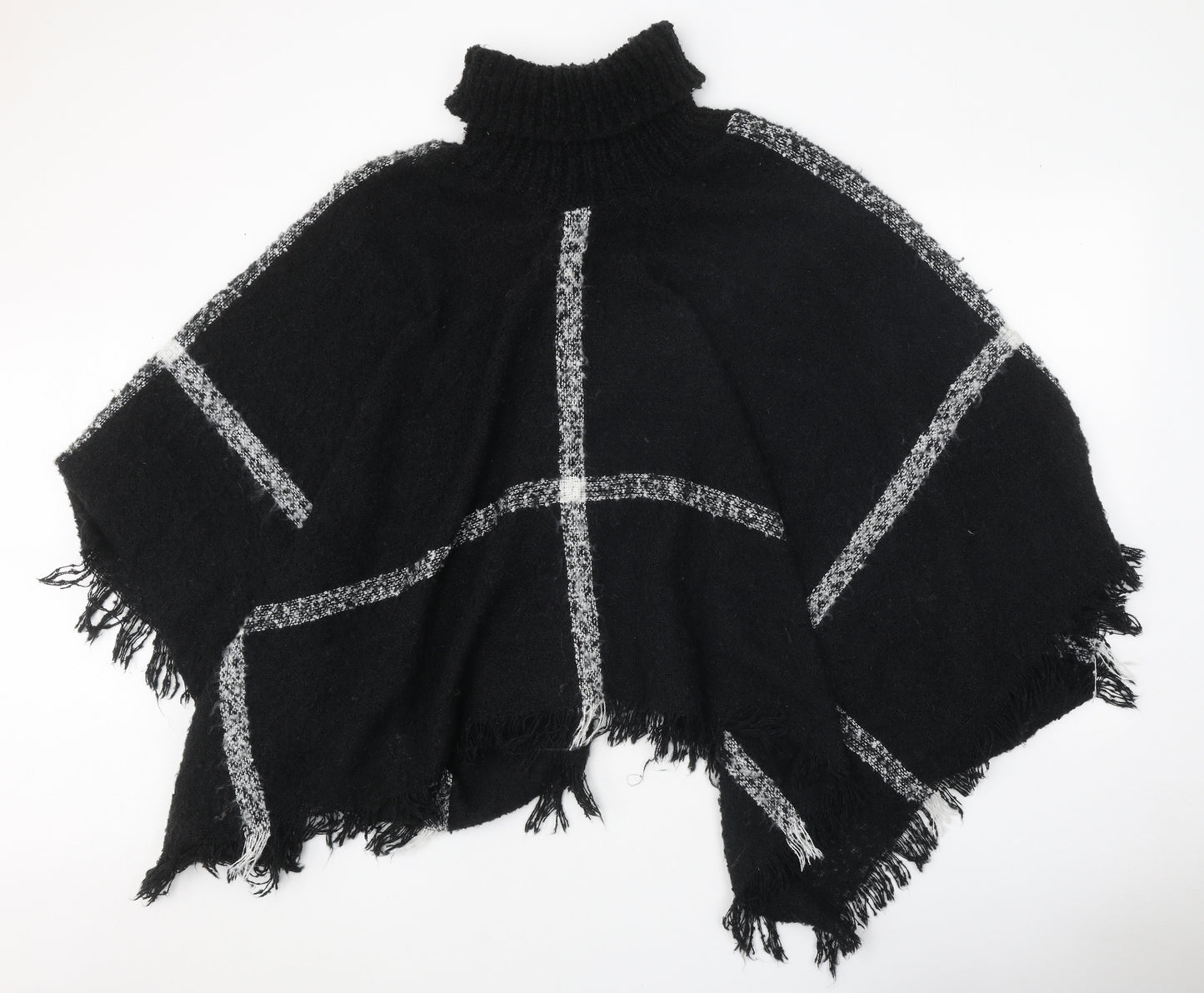 Lauren Taylor Womens Black Roll Neck Polyester Pullover Jumper One Size - Poncho