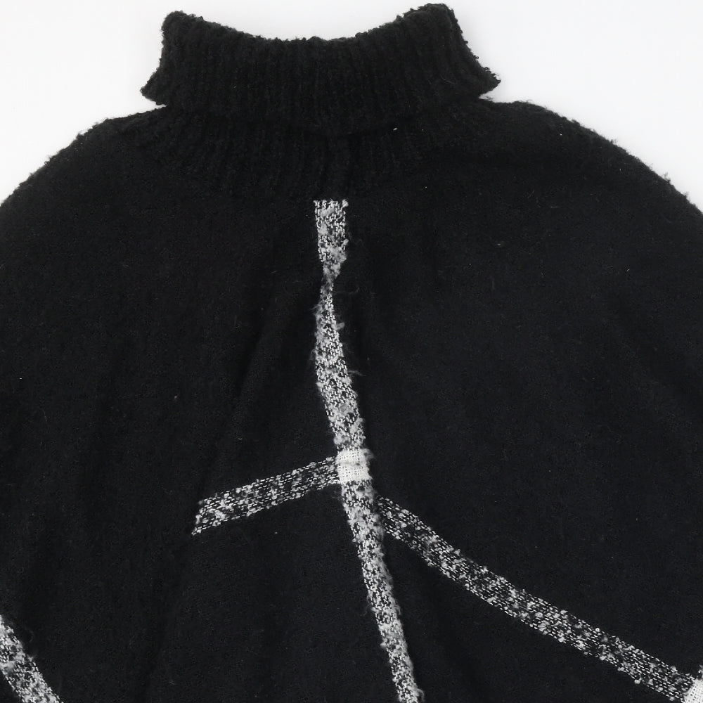 Lauren Taylor Womens Black Roll Neck Polyester Pullover Jumper One Size - Poncho
