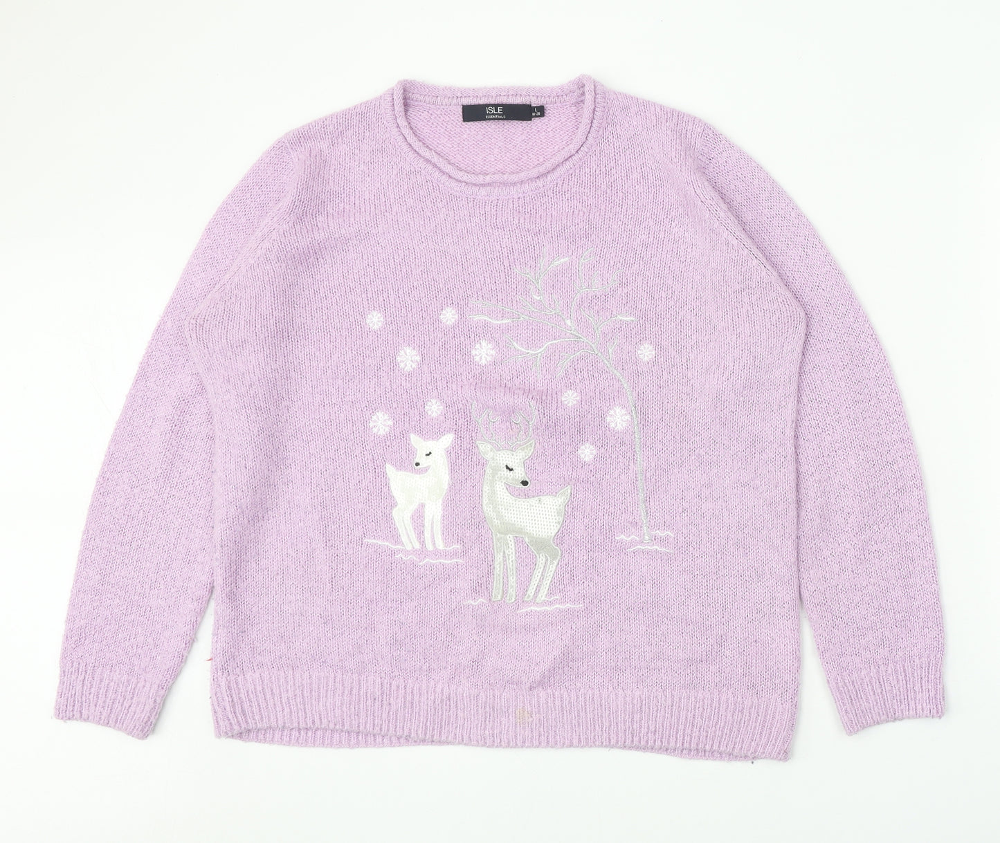 EWM Womens Purple Round Neck Acrylic Pullover Jumper Size 18 - Reindeer