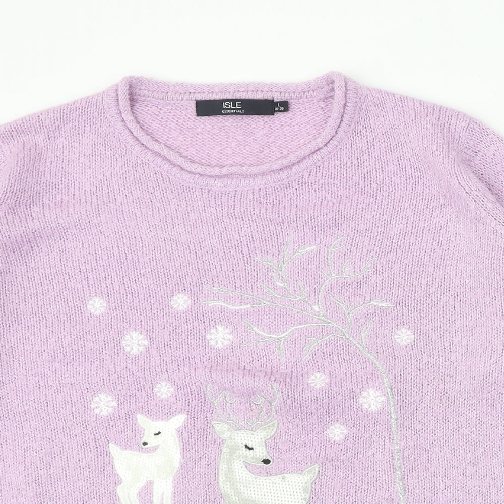 EWM Womens Purple Round Neck Acrylic Pullover Jumper Size 18 - Reindeer