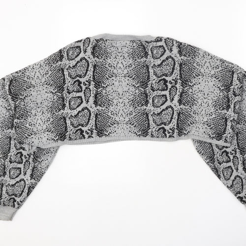 Rebellious Womens Grey Round Neck Animal Print Acrylic Pullover Jumper Size S - Snake Print