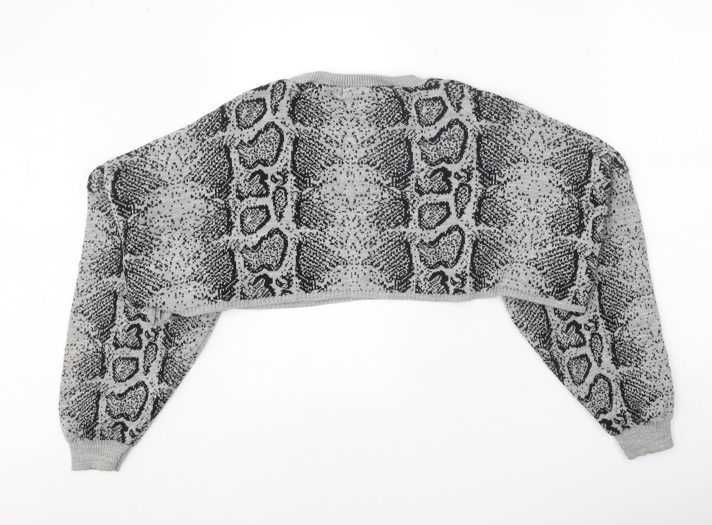 Rebellious Womens Grey Round Neck Animal Print Acrylic Pullover Jumper Size S - Snake Print