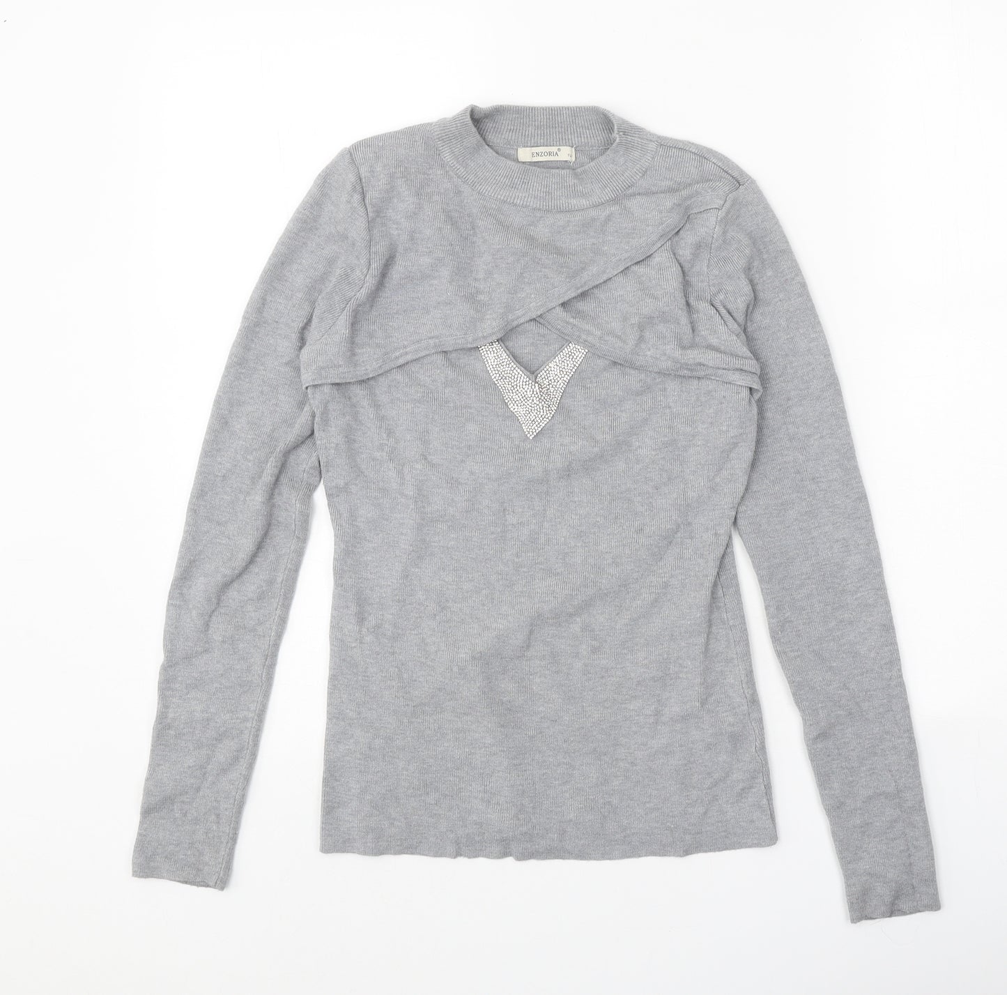 Enzoria Womens Grey Round Neck Viscose Pullover Jumper One Size