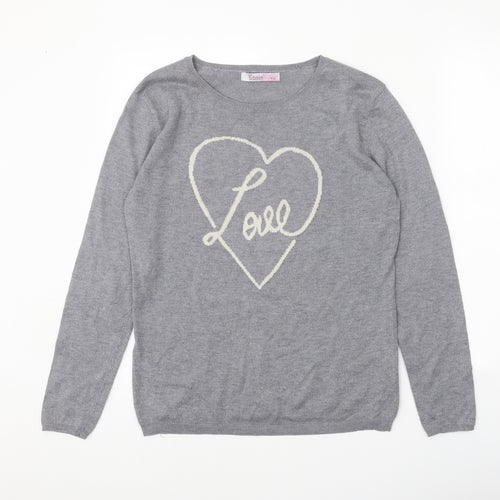 Chocolate Womens Grey Scoop Neck Polyester Pullover Jumper One Size - Love