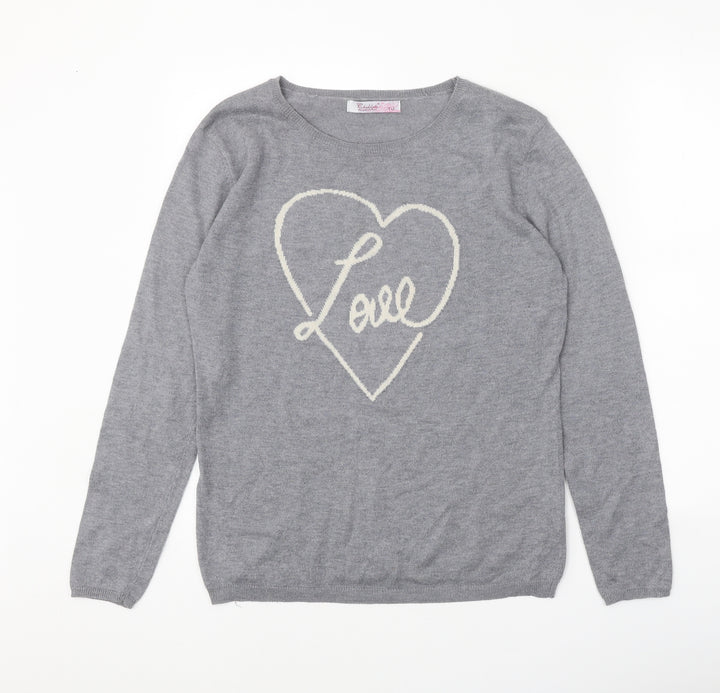 Chocolate Womens Grey Scoop Neck Polyester Pullover Jumper One Size - Love
