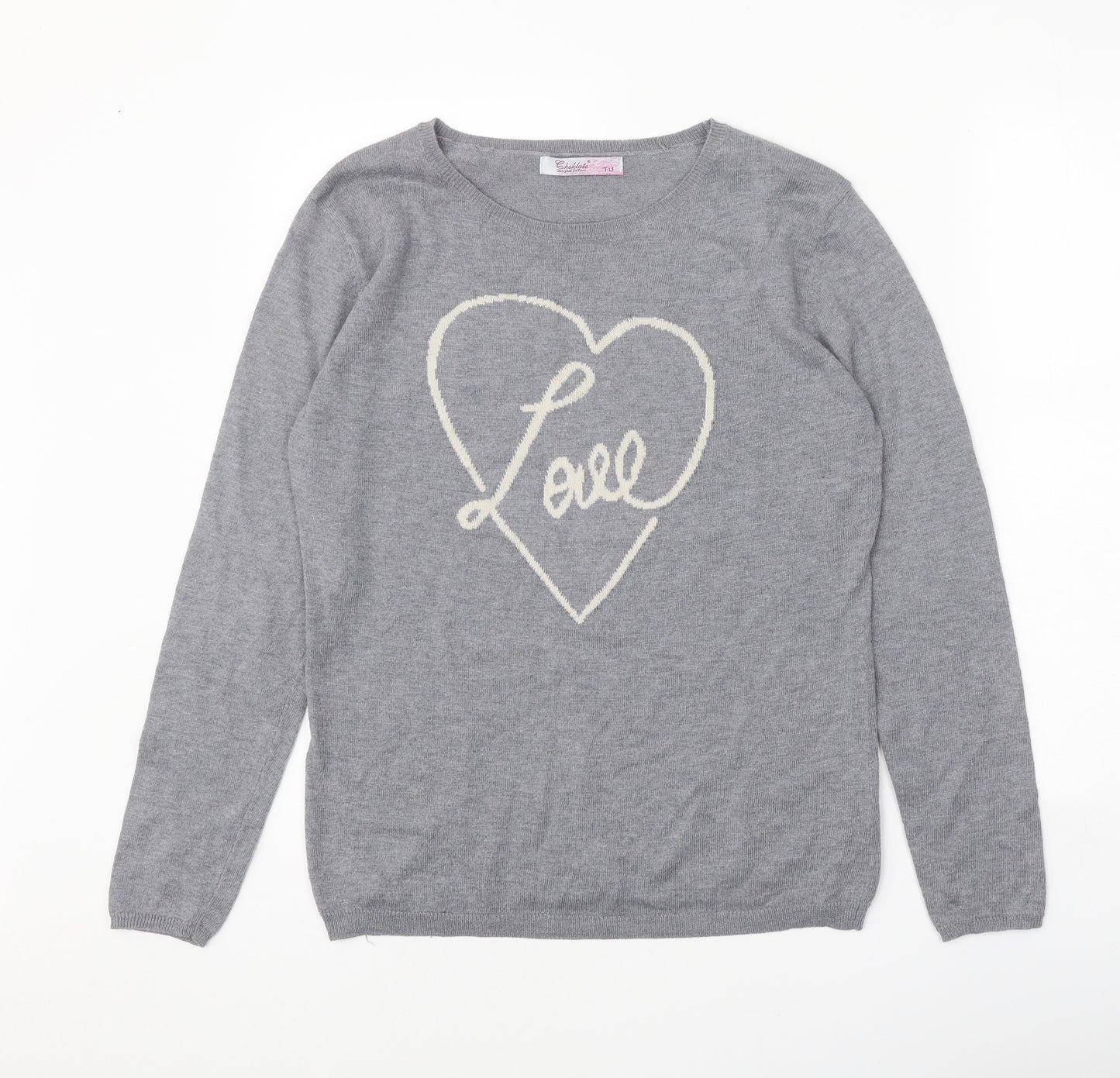 Chocolate Womens Grey Scoop Neck Polyester Pullover Jumper One Size - Love