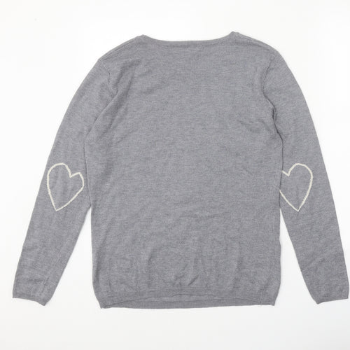 Chocolate Womens Grey Scoop Neck Polyester Pullover Jumper One Size - Love