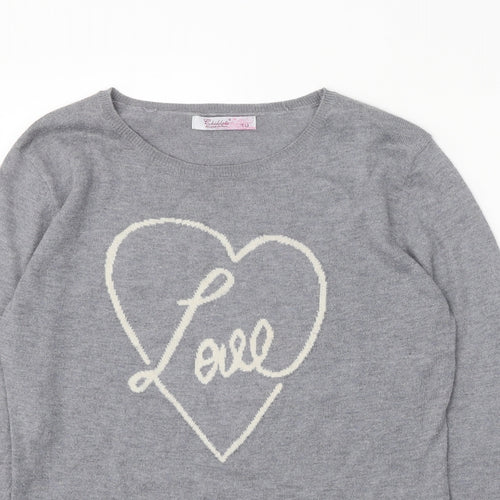 Chocolate Womens Grey Scoop Neck Polyester Pullover Jumper One Size - Love