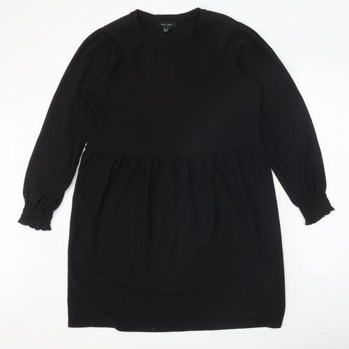 New Look Womens Black Herringbone Polyester A-Line Size 14 Round Neck Pullover