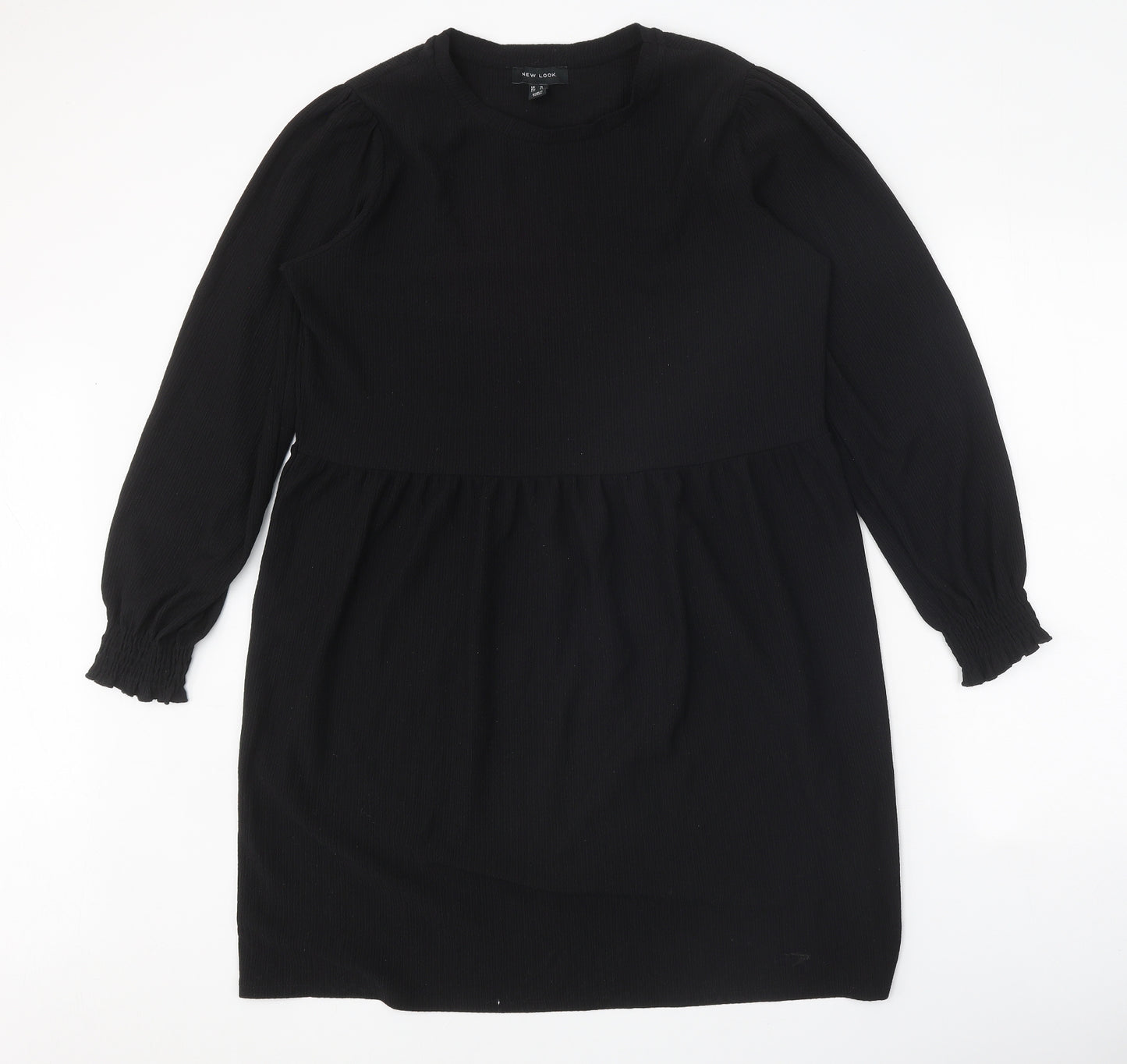 New Look Womens Black Herringbone Polyester A-Line Size 14 Round Neck Pullover