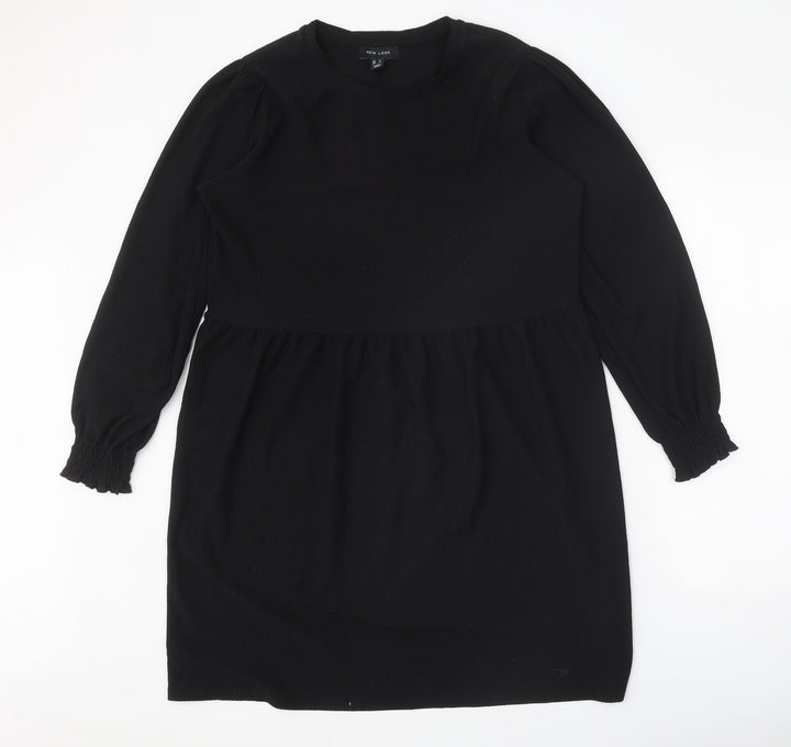 New Look Womens Black Herringbone Polyester A-Line Size 14 Round Neck Pullover