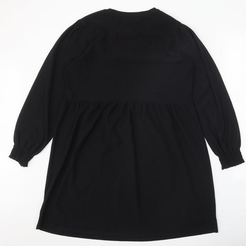 New Look Womens Black Herringbone Polyester A-Line Size 14 Round Neck Pullover
