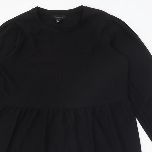 New Look Womens Black Herringbone Polyester A-Line Size 14 Round Neck Pullover