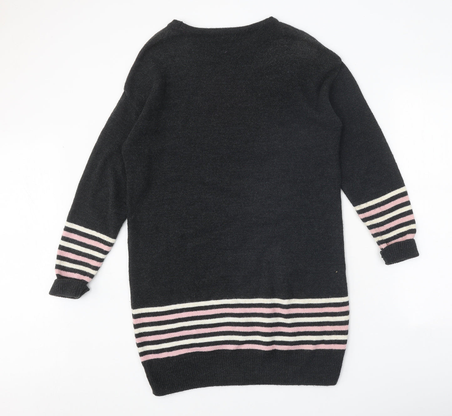TU Womens Grey Round Neck Acrylic Pullover Jumper Size 8 - Heart Detail