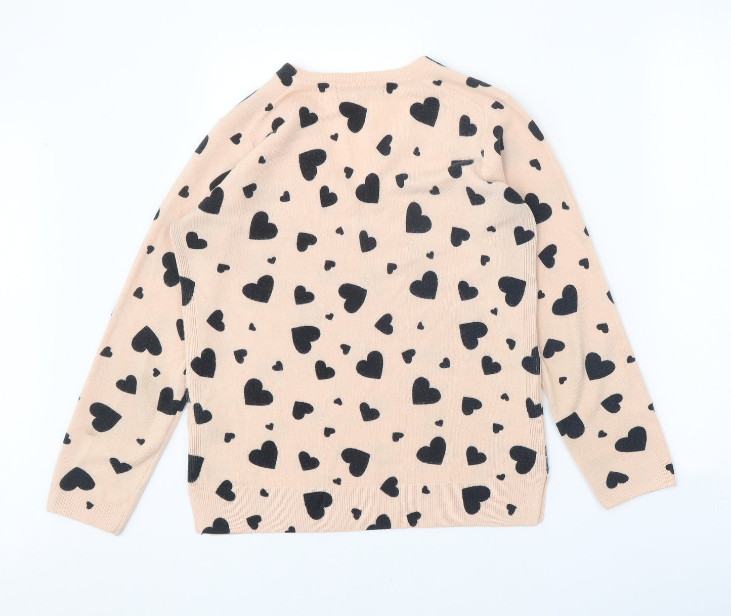 marks Womens Pink V-Neck Geometric Acrylic Pullover Jumper Size 10 - Heart Print
