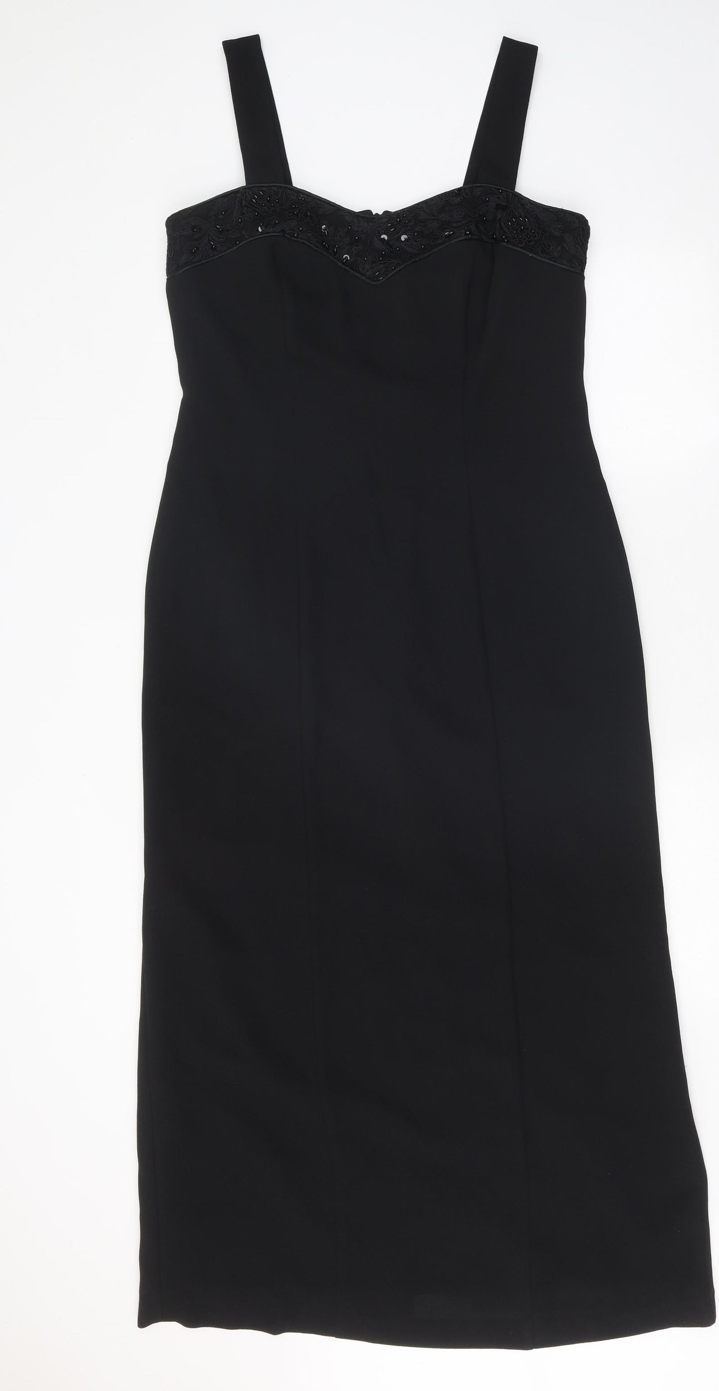 Preworn Womens Black Polyester Ball Gown Size 14 V-Neck Zip