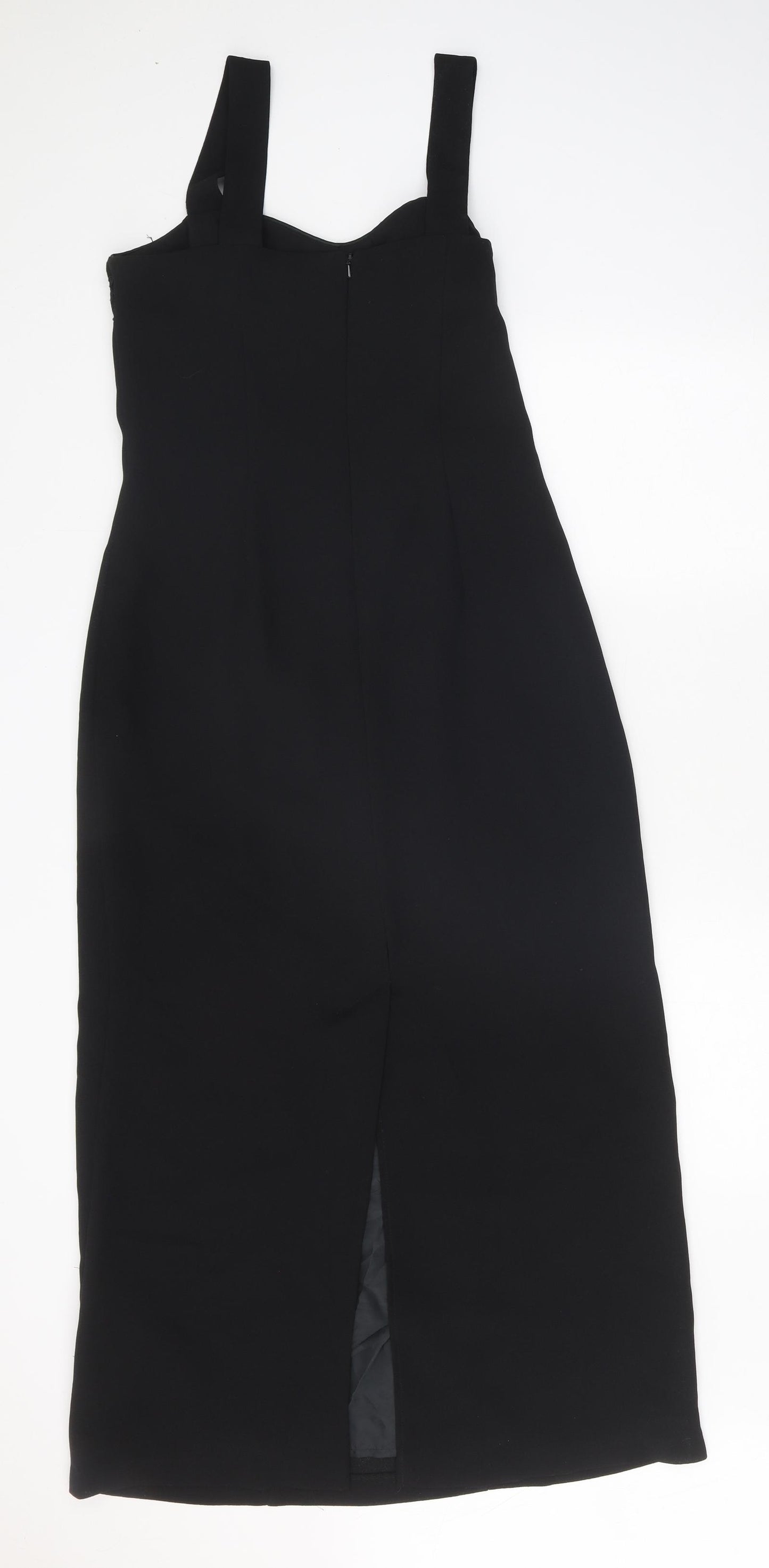 Preworn Womens Black Polyester Ball Gown Size 14 V-Neck Zip