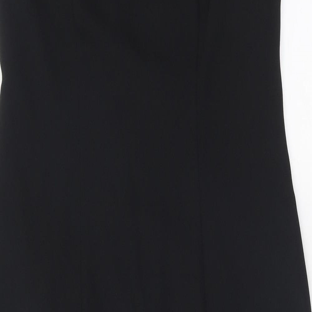 Preworn Womens Black Polyester Ball Gown Size 14 V-Neck Zip