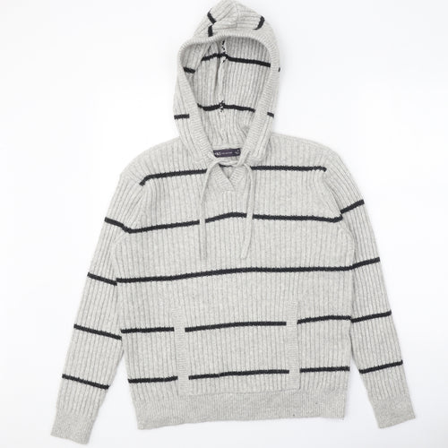 Marks and Spencer Womens Grey Round Neck Striped Polyester Pullover Jumper Size M