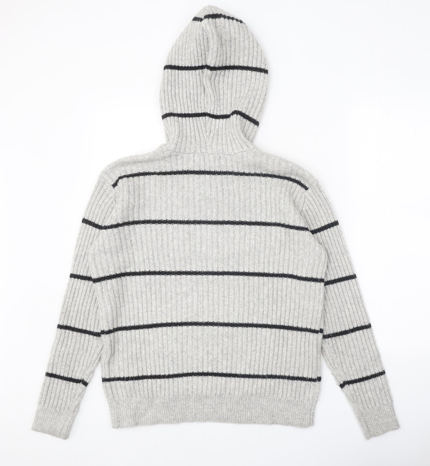 Marks and Spencer Womens Grey Round Neck Striped Polyester Pullover Jumper Size M