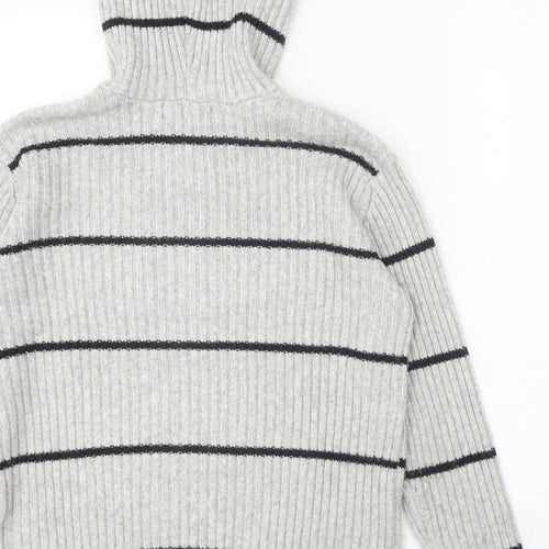 Marks and Spencer Womens Grey Round Neck Striped Polyester Pullover Jumper Size M