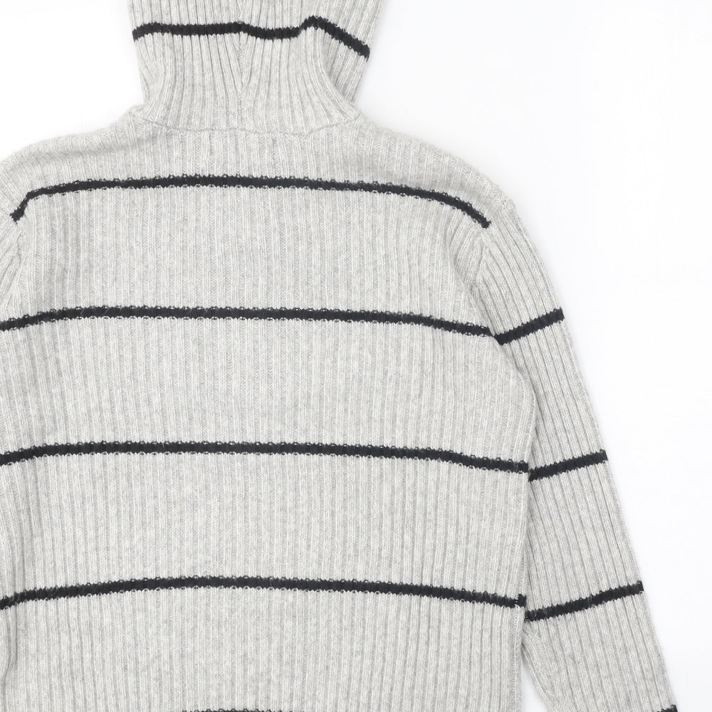 Marks and Spencer Womens Grey Round Neck Striped Polyester Pullover Jumper Size M