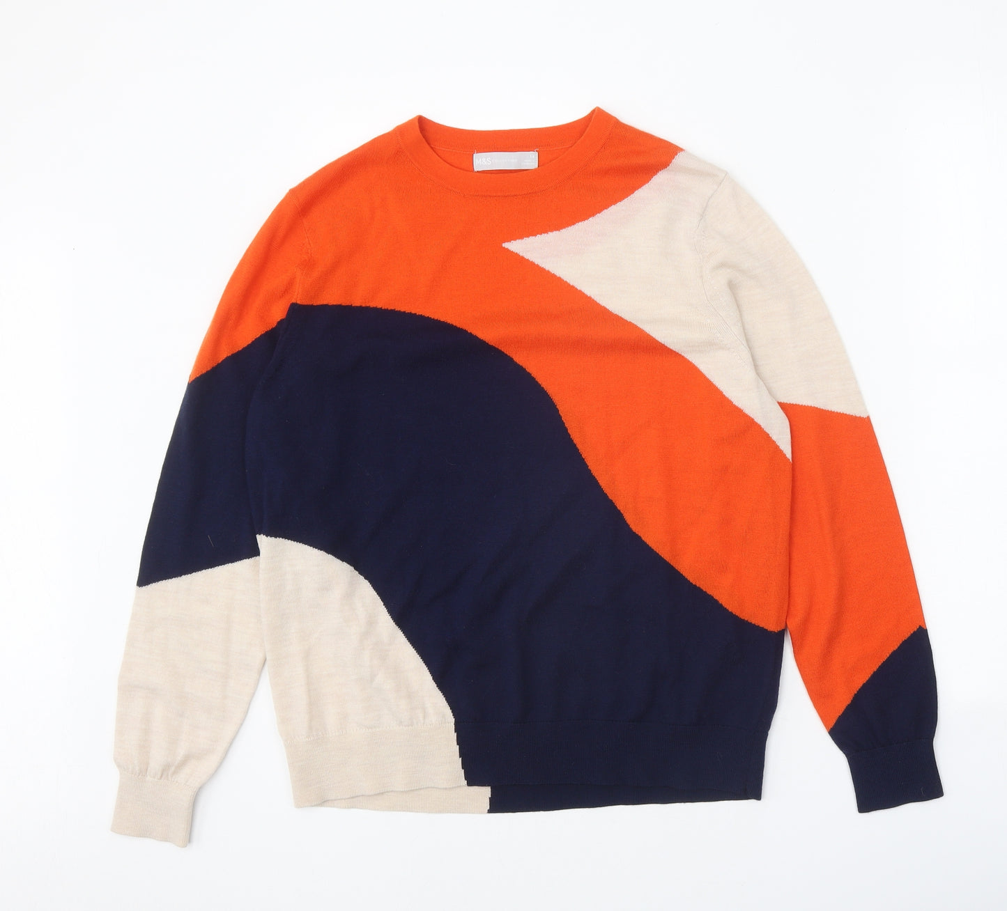 Marks and Spencer Womens Multicoloured Roll Neck 100% Merino Wool Pullover Jumper Size 14
