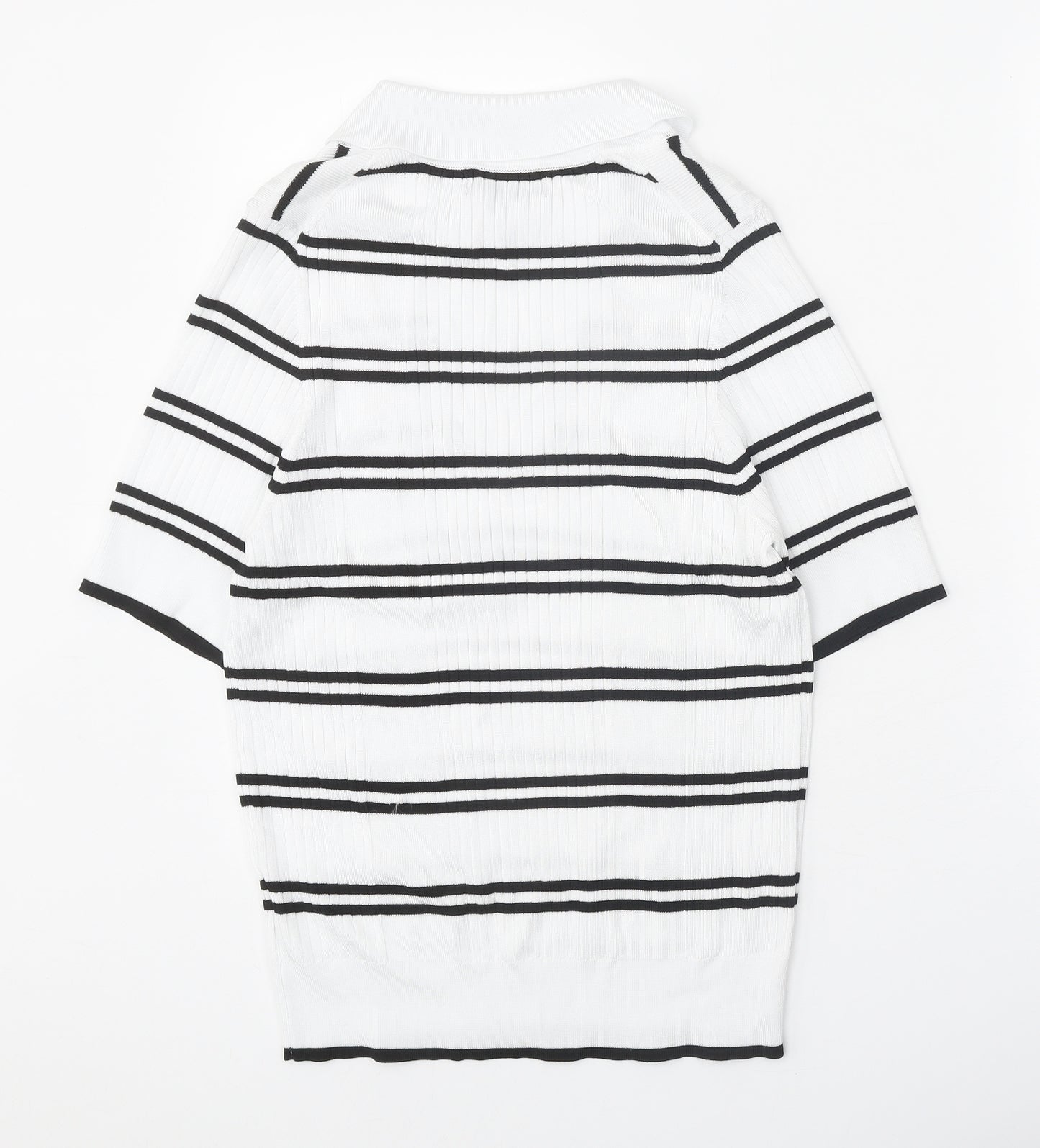 Marks and Spencer Womens White Collared Striped Polyester Pullover Jumper Size 16