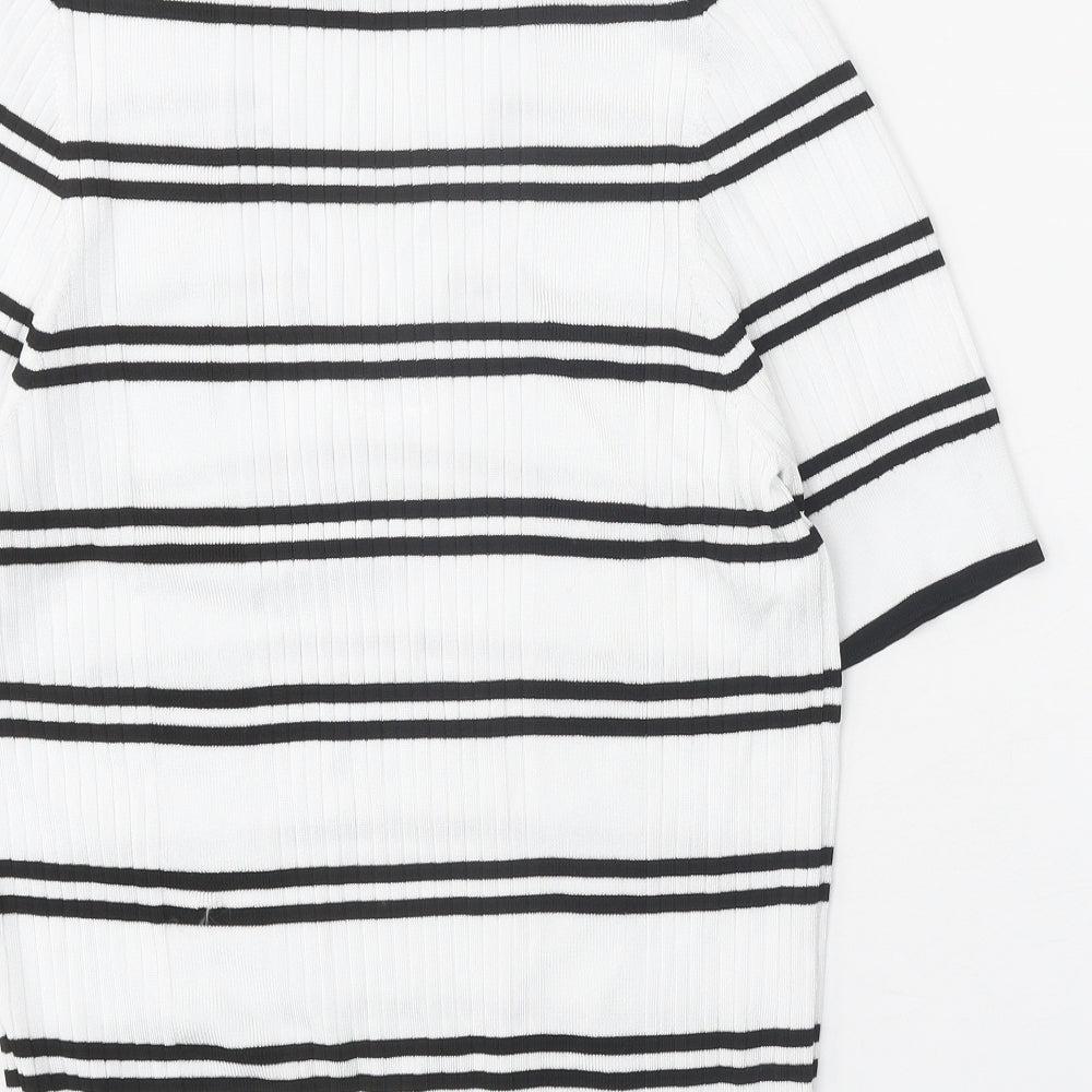 Marks and Spencer Womens White Collared Striped Polyester Pullover Jumper Size 16