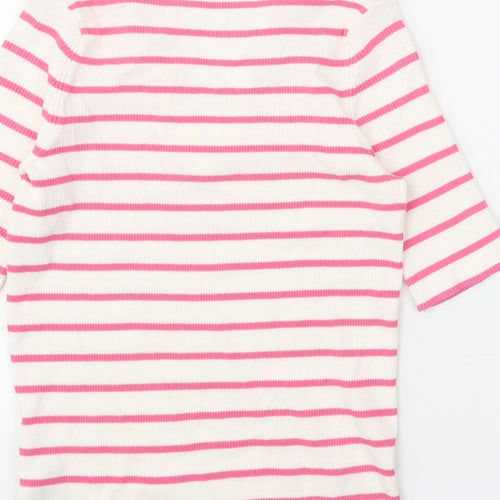 Marks and Spencer Womens White V-Neck Striped Cotton Pullover Jumper Size S