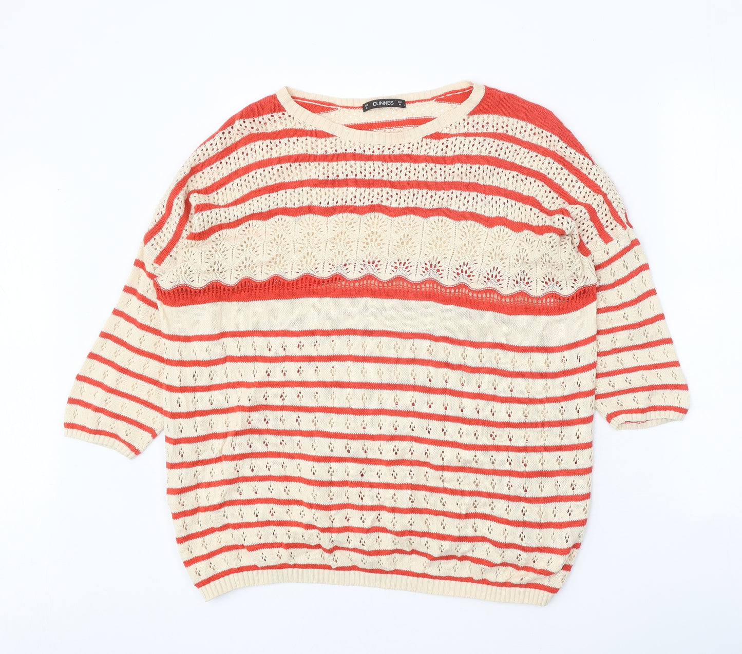 Dunnes Stores Womens Red Round Neck Striped 100% Cotton Pullover Jumper Size M