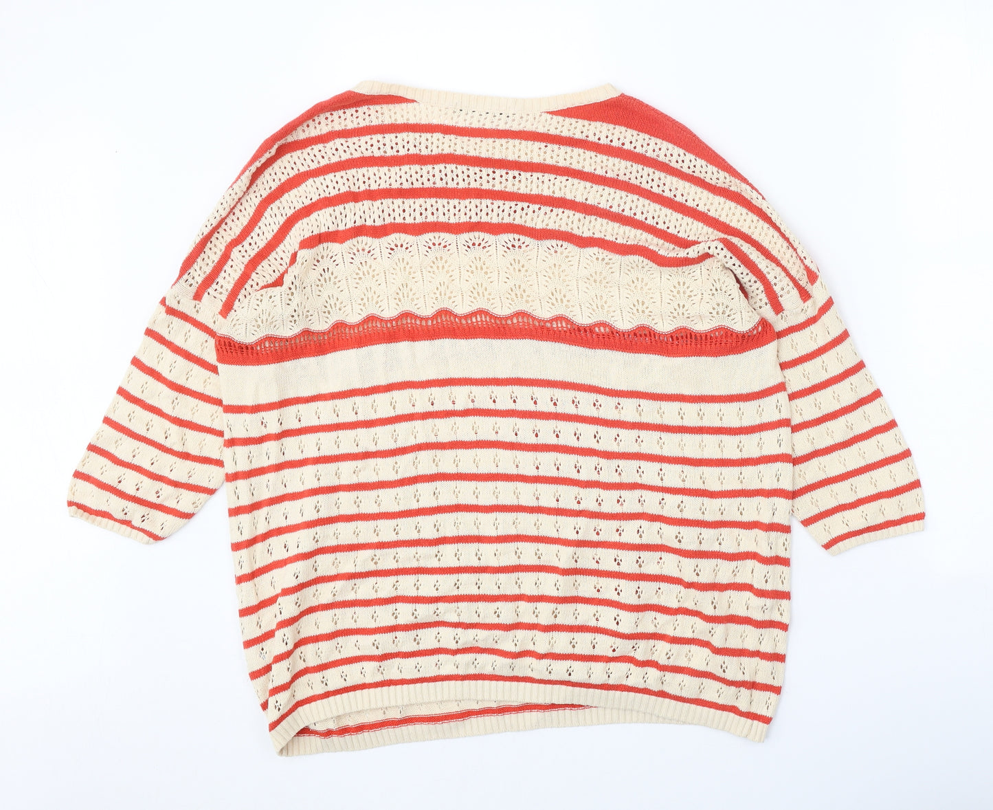 Dunnes Stores Womens Red Round Neck Striped 100% Cotton Pullover Jumper Size M