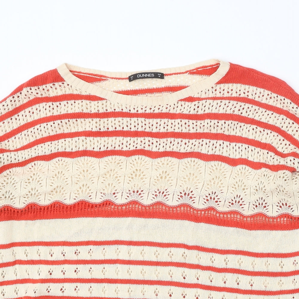 Dunnes Stores Womens Red Round Neck Striped 100% Cotton Pullover Jumper Size M