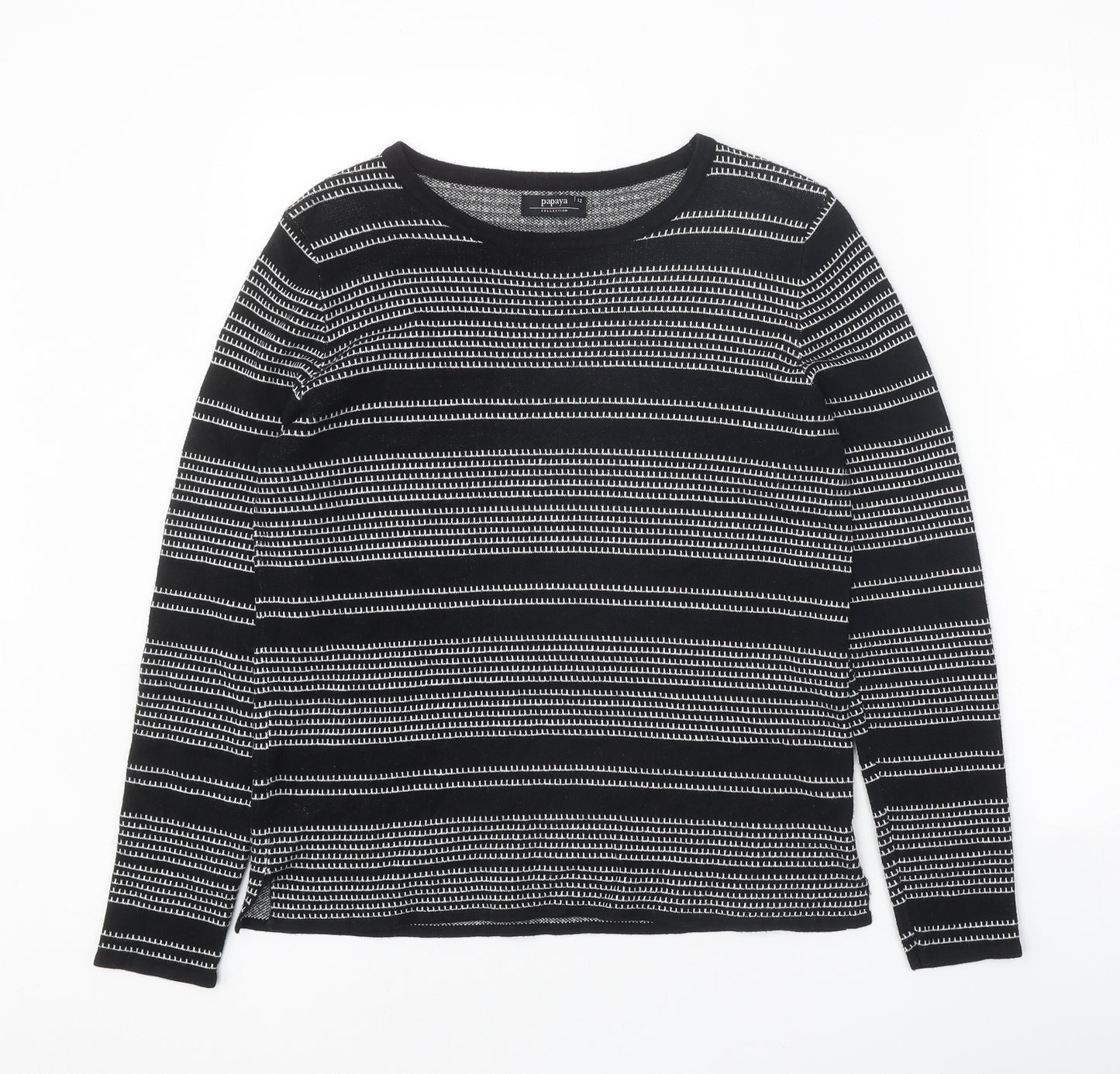 Papaya Womens Black Round Neck Striped Acrylic Pullover Jumper Size 12