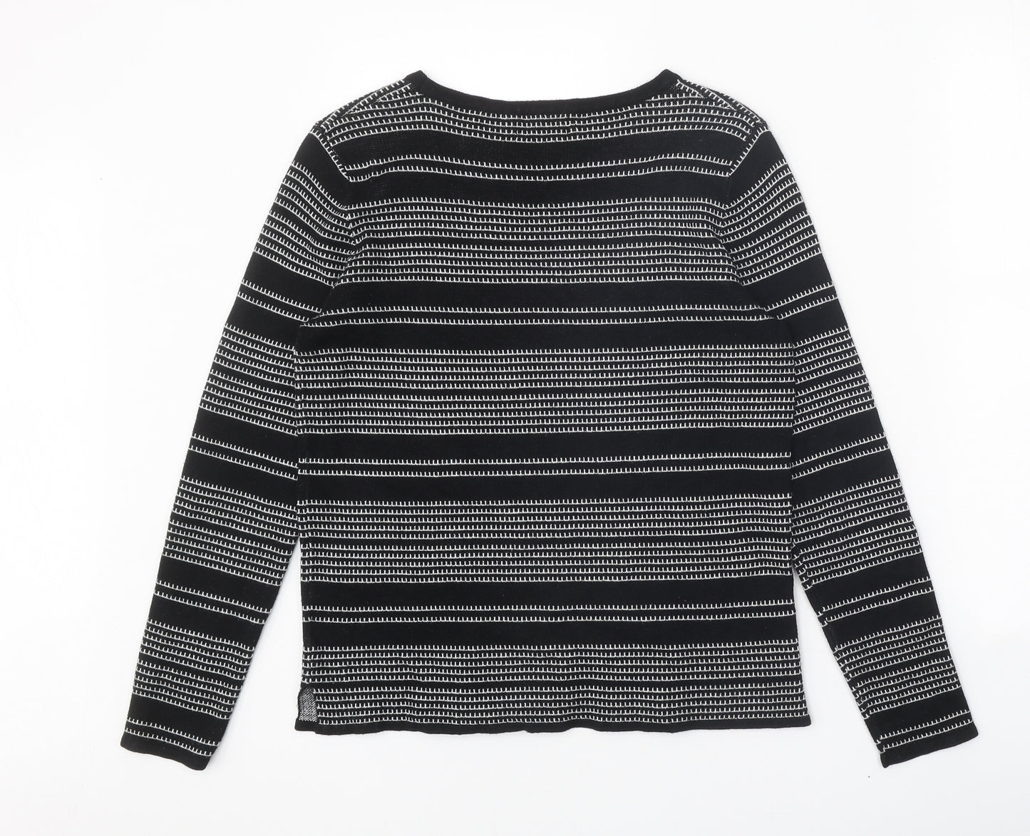 Papaya Womens Black Round Neck Striped Acrylic Pullover Jumper Size 12
