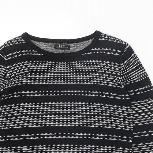Papaya Womens Black Round Neck Striped Acrylic Pullover Jumper Size 12
