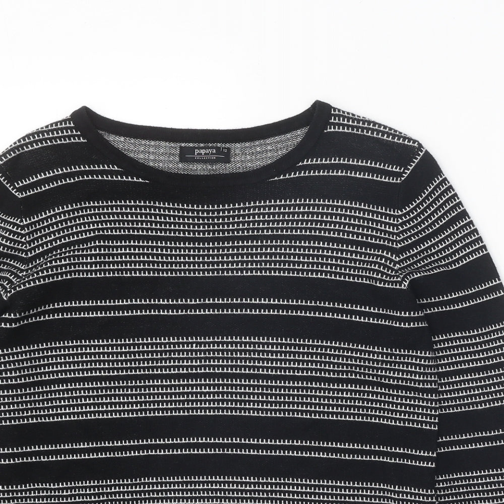Papaya Womens Black Round Neck Striped Acrylic Pullover Jumper Size 12