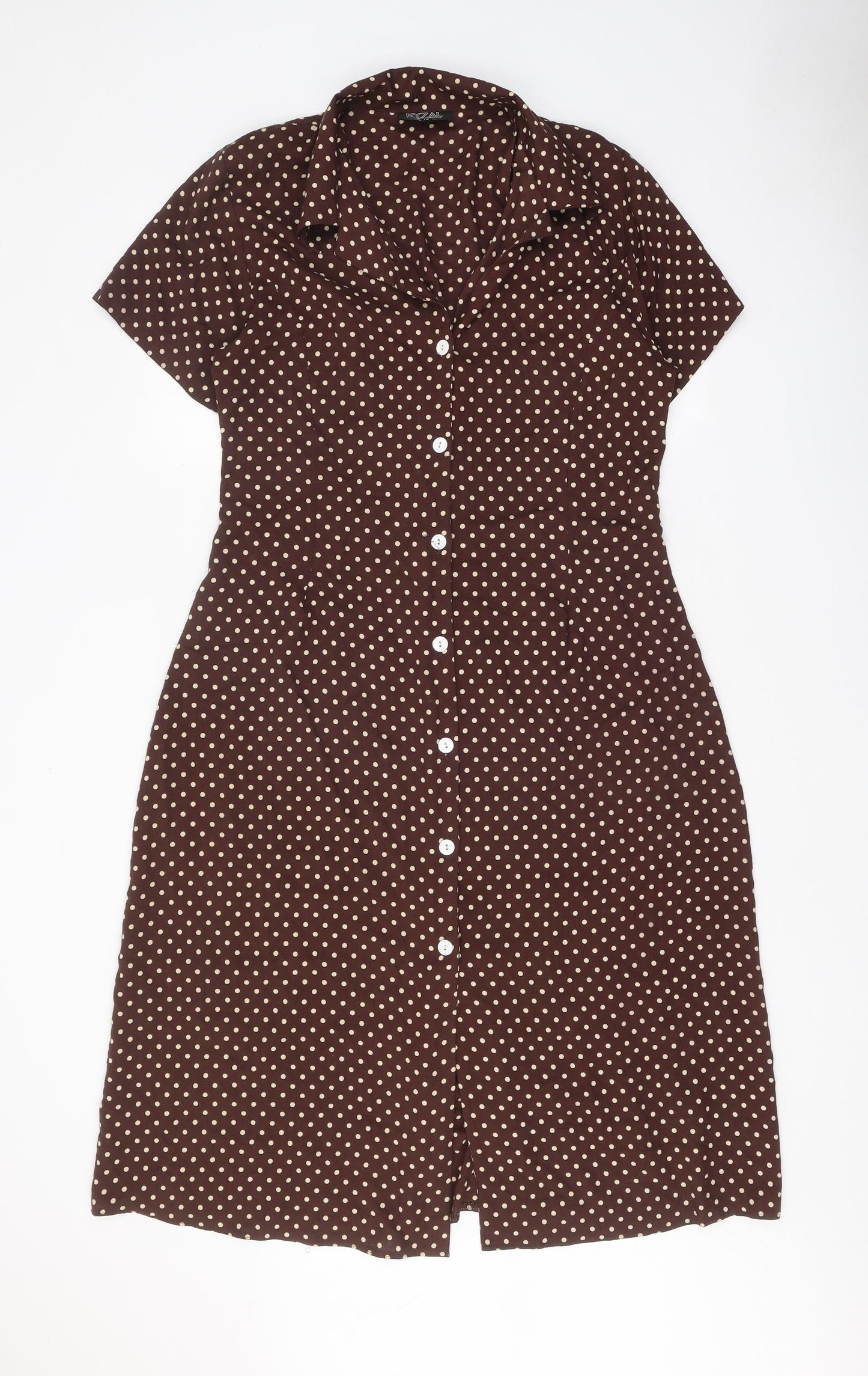 Kyzal Bellini Womens Brown Polka Dot Viscose Shirt Dress Size 14 Collared Button