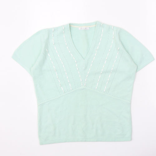 Berkertex Womens Green V-Neck Acrylic Pullover Jumper Size 14